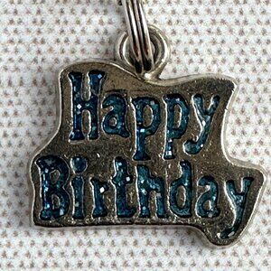 Krystal Kidz Happy Birthday Charm With Blue Glitter Text Silver Tone Metal